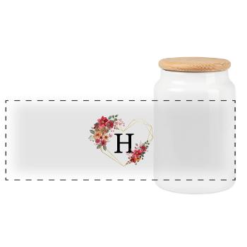 Buchstabe h florales goldenes Herz - Panorama Keksdose mit Holzdeckel - Weiß - Vorne
