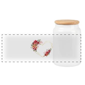 Buchstabe f florales goldenes Herz - Panorama Keksdose mit Holzdeckel - Weiß - Vorne