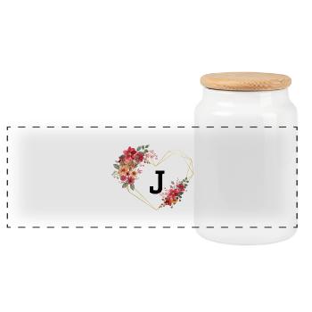 Buchstabe j florales goldenes Herz - Panorama Keksdose mit Holzdeckel - Weiß - Vorne