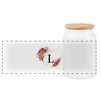 Letter l floral golden heart - Panoramic Cookie Jar with Wooden Lid - white - Front