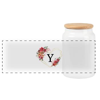 Letter y floral golden heart - Panoramic Cookie Jar with Wooden Lid - white - Front