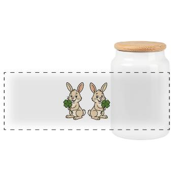 Rabbit Shamrock 2 - Panoramic Cookie Jar with Wooden Lid - white - Front