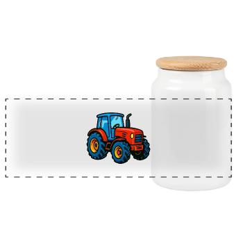 Trekker Traktor - Panorama Keksdose mit Holzdeckel - Weiß - Vorne