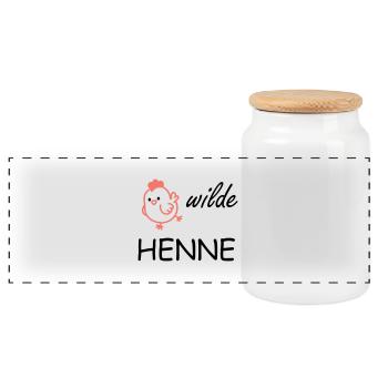 wild hen - Panoramic Cookie Jar with Wooden Lid - white - Front
