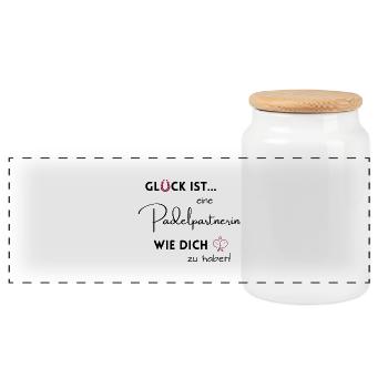 padel Paddel Partnerin Geschenk Tennis Glück ist - Panorama Keksdose mit Holzdeckel - Weiß - Vorne