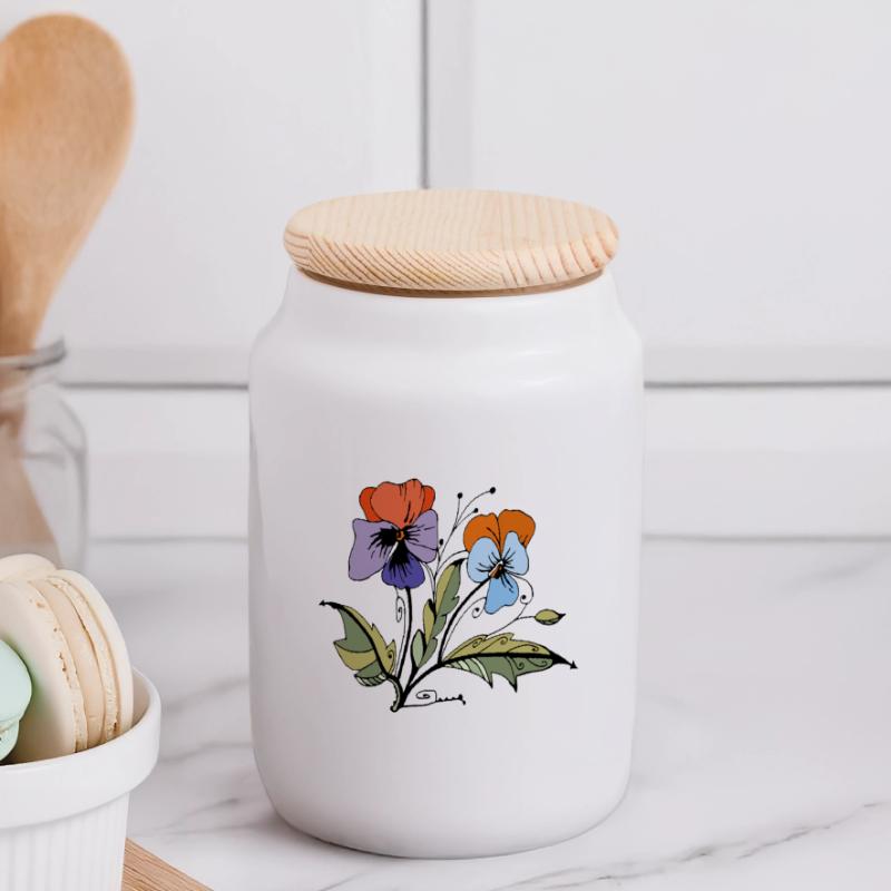 Fleur Boîte à biscuits avec couvercle en bois