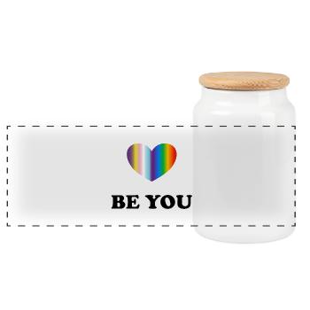 Be You LGBT Inclusive Rainbow Heart Pride Month - Boîte à biscuits avec couvercle en bois - blanc - Devant