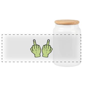 Middle Finger Hand - Panoramic Cookie Jar with Wooden Lid - white - Front