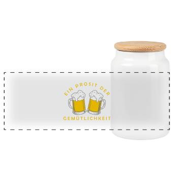 Bier - Ein Prosit der Gemütlichkeit - Panoramic Cookie Jar with Wooden Lid - white - Front