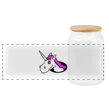 Unicorn Floor Hole Funny Smile Comic Cartoon - Panoramic Cookie Jar with Wooden Lid - white - Front