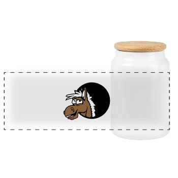 Pferd Lacht Lustig Loch Komisch Grimasse Cartoon - Panorama Keksdose mit Holzdeckel - Weiß - Vorne