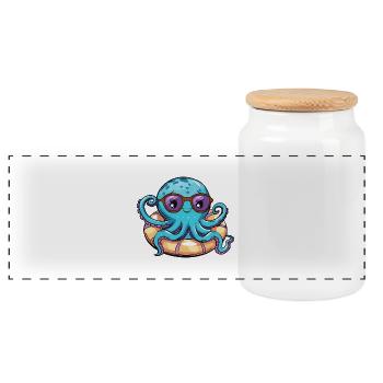 Oktopus Comic Cool - Panorama Keksdose mit Holzdeckel - Weiß - Vorne