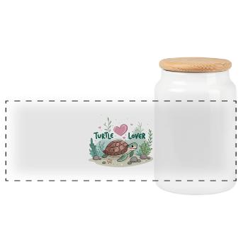 Turtle lovers - Panoramic Cookie Jar with Wooden Lid - white - Front