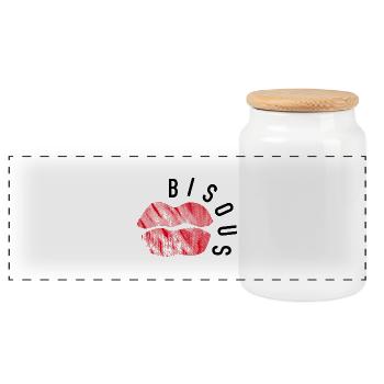 Kisses - Minimalist Pop Art - Panoramic Cookie Jar with Wooden Lid - white - Front