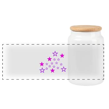 star - stars - Panoramic Cookie Jar with Wooden Lid - white - Front