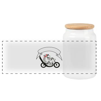 moutons de cycliste avec la bannière - Boîte à biscuits avec couvercle en bois - blanc - Devant