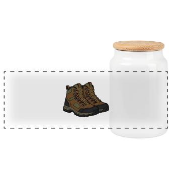 Hiking boots outdoor illustration - Panoramic Cookie Jar with Wooden Lid - white - Front
