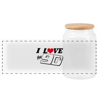 90s Party , Theme Party , I love the 90s (25) - Panoramic Cookie Jar with Wooden Lid - white - Front