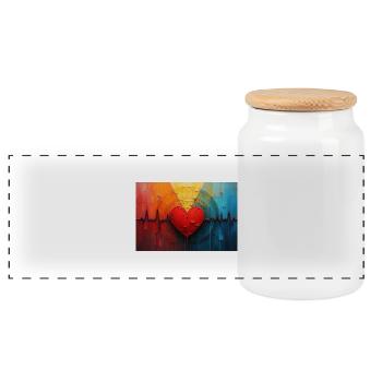 Heart Beat - Panoramic Cookie Jar with Wooden Lid - white - Front