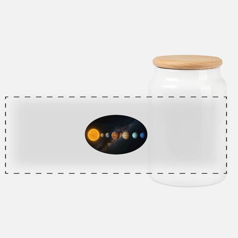 Sun - Solar System - Planets - Panoramic Cookie Jar with Wooden Lid - white