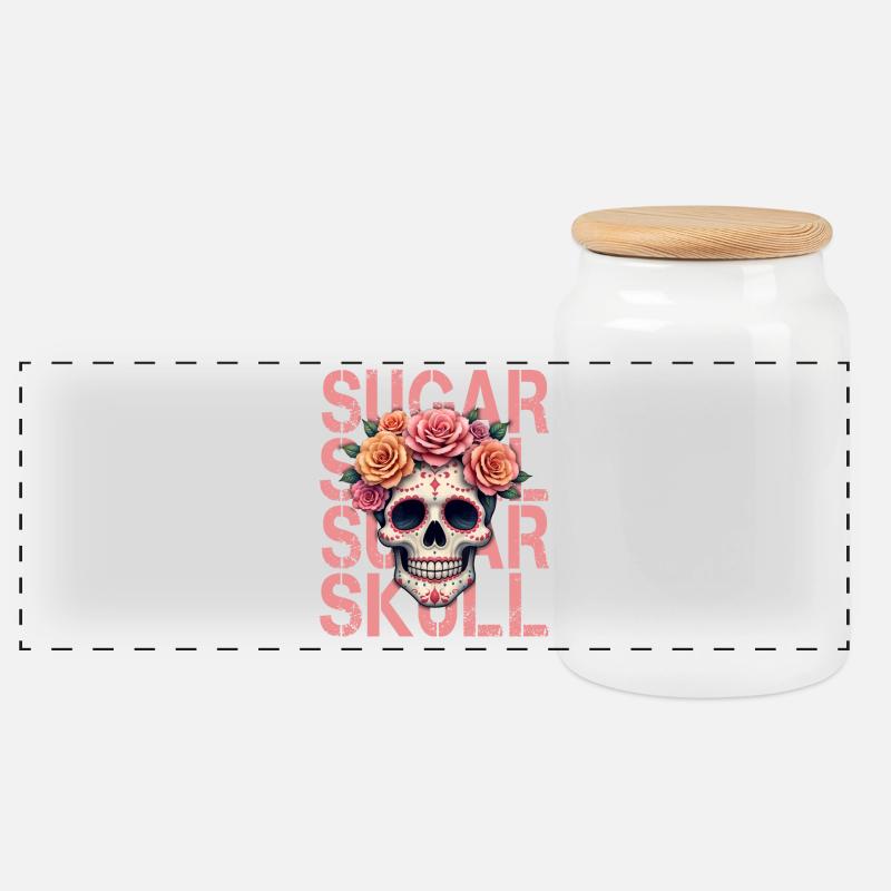 Mexikanischer Schädel Sugar Skull Dia de Muertos - Panorama Keksdose mit Holzdeckel - Weiß