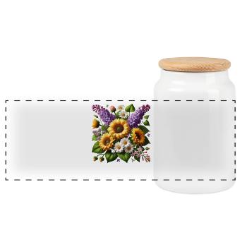 Sonnenblumen Flieder Margeriten Blume floral - Panorama Keksdose mit Holzdeckel - Weiß - Vorne