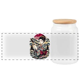 Japanische Geisha - Panorama Keksdose mit Holzdeckel - Weiß - Vorne