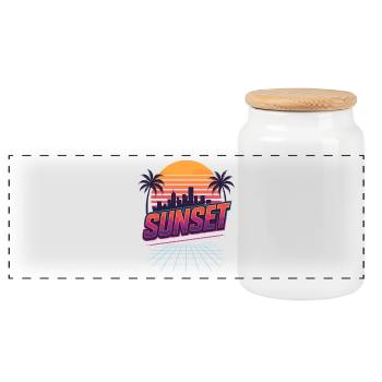 Retro Sunset - 80s Style - Panoramic Cookie Jar with Wooden Lid - white - Front