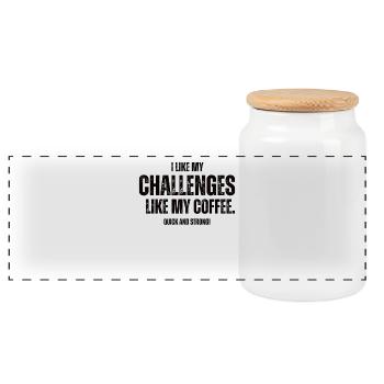 Challenges Like My Coffee Boulderer - Panoramic Cookie Jar with Wooden Lid - white - Front