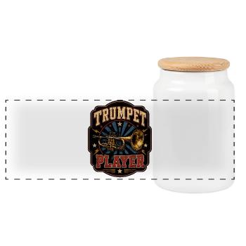 Pocket Style Trumpet Music Trumpet Player - Panoramic Cookie Jar with Wooden Lid - white - Front