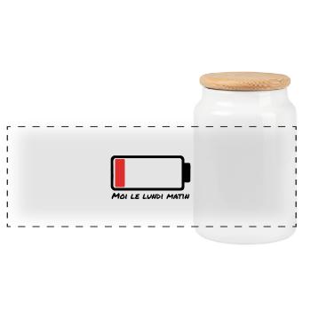 Monday morning – dead battery - Panoramic Cookie Jar with Wooden Lid - white - Front
