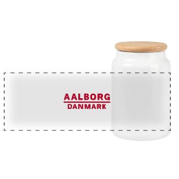 Aalborg Dänemark Rot Farbige Typografie - Panorama Keksdose mit Holzdeckel - Weiß - Vorne