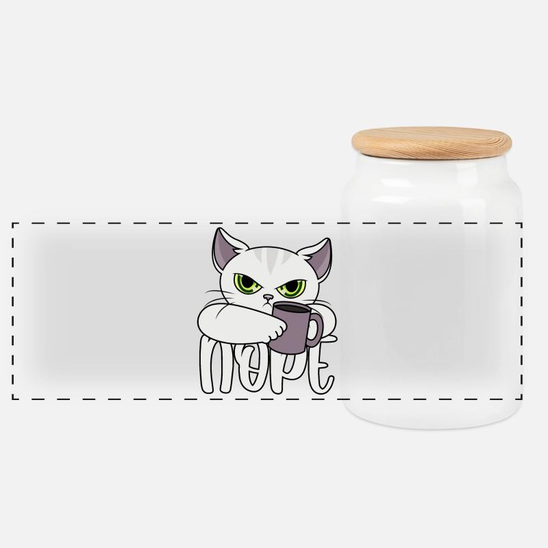 Nope Katze Kaffee - Panorama Keksdose mit Holzdeckel - Weiß