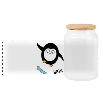 Skater Penguin - Panoramic Cookie Jar with Wooden Lid - white - Front