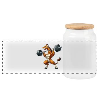 Giraffe Weightlifting Fitness Workout Dumbbell Trainin - Panoramic Cookie Jar with Wooden Lid - white - Front