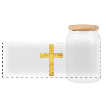 Christliches Kreuz Symbol des Glaubens und des Schutzes - Panorama Keksdose mit Holzdeckel - Weiß - Vorne