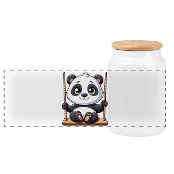 Panda sur la balançoire Playground Adventure - Boîte à biscuits avec couvercle en bois - blanc - Devant