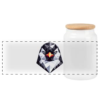 Penguin geometric style stubborn portrait - Panoramic Cookie Jar with Wooden Lid - white - Front