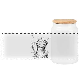 Cat with cannabis: House tiger enjoys joint - Panoramic Cookie Jar with Wooden Lid - white - Front