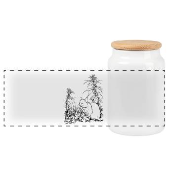 Bengal Cat with Joint – Funny Stoner Weed - Panoramic Cookie Jar with Wooden Lid - white - Front
