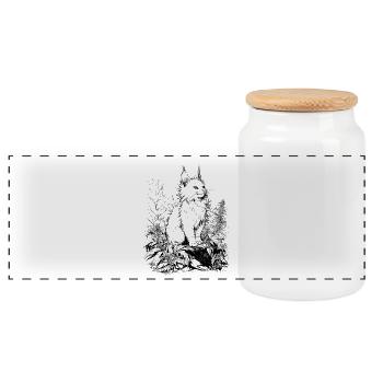 Lynx in Hemp: Wildcat in the Cannabis Jungle - Panoramic Cookie Jar with Wooden Lid - white - Front