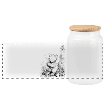 Kitten with joint Relaxed house tiger in the grass - Panoramic Cookie Jar with Wooden Lid - white - Front