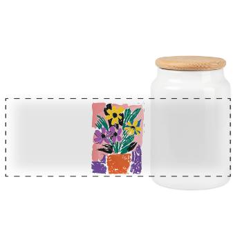 Retro-Blumenarrangement: Matisse inspiriert - Panorama Keksdose mit Holzdeckel - Weiß - Vorne