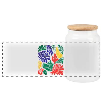 Retro-Blätterkunst: Matisse inspirierte Farben - Panorama Keksdose mit Holzdeckel - Weiß - Vorne
