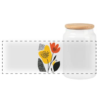 Matisse Blüte: Farbexplosion im Retro-Stil - Panorama Keksdose mit Holzdeckel - Weiß - Vorne