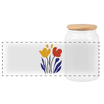 Abstrakte Blüten: Farbenspiel im Stil Matisse - Panorama Keksdose mit Holzdeckel - Weiß - Vorne