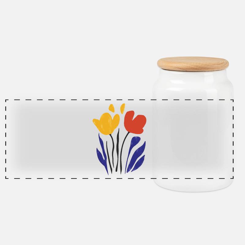 Abstrakte Blüten: Farbenspiel im Stil Matisse - Panorama Keksdose mit Holzdeckel - Weiß