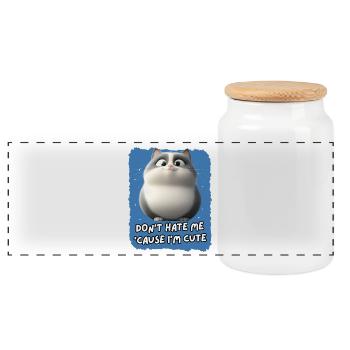 Cute cat with a saying: Humor for cat fans - Panoramic Cookie Jar with Wooden Lid - white - Front