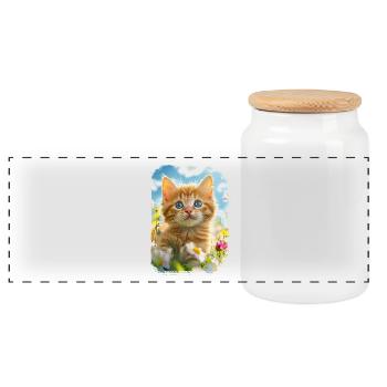 Flower magic with red kitten - Panoramic Cookie Jar with Wooden Lid - white - Front