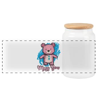 Teddy bear Miss You: Heartfelt design for friends - Panoramic Cookie Jar with Wooden Lid - white - Front